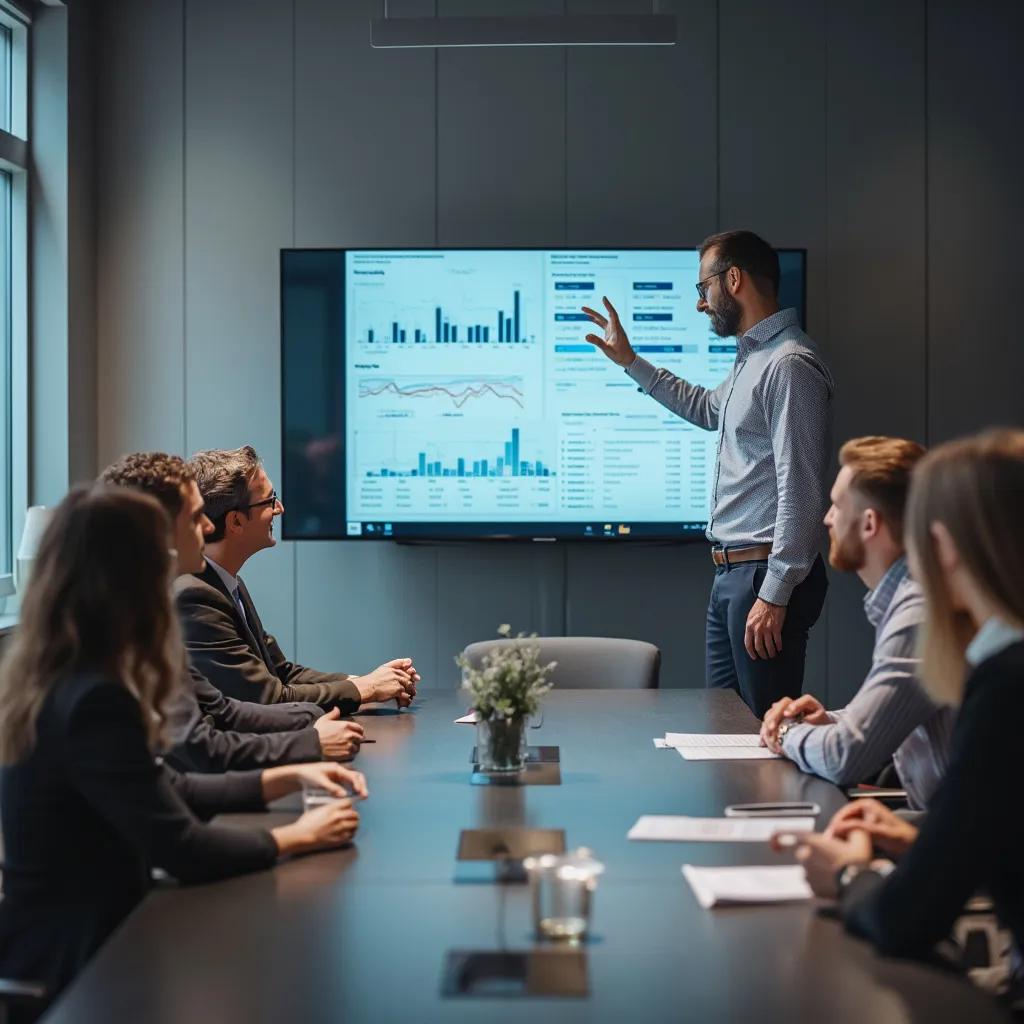 Equipo discutiendo la visión futura de la empresa